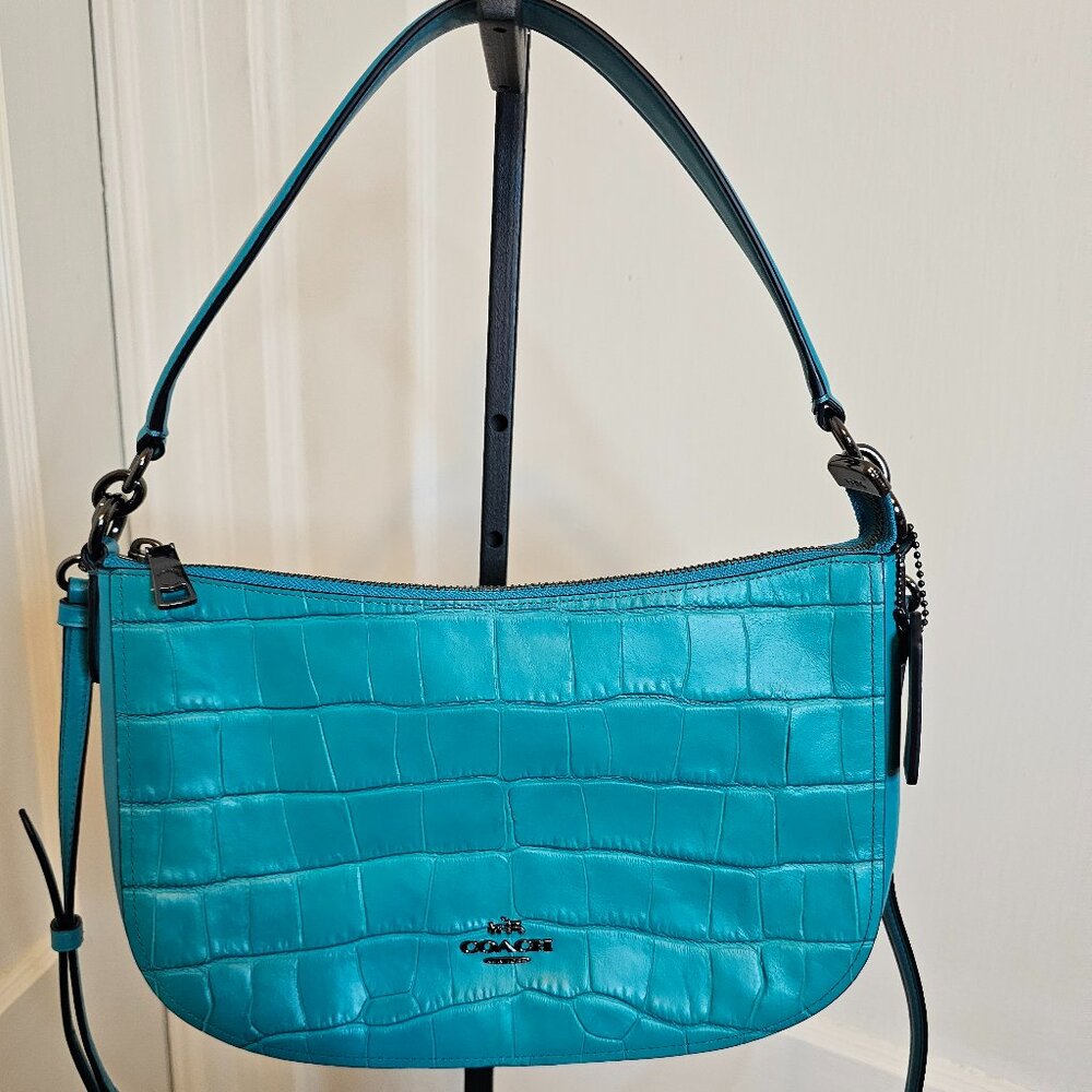 Coach Green Croc Shoulder Bag - Picture 1 of 8